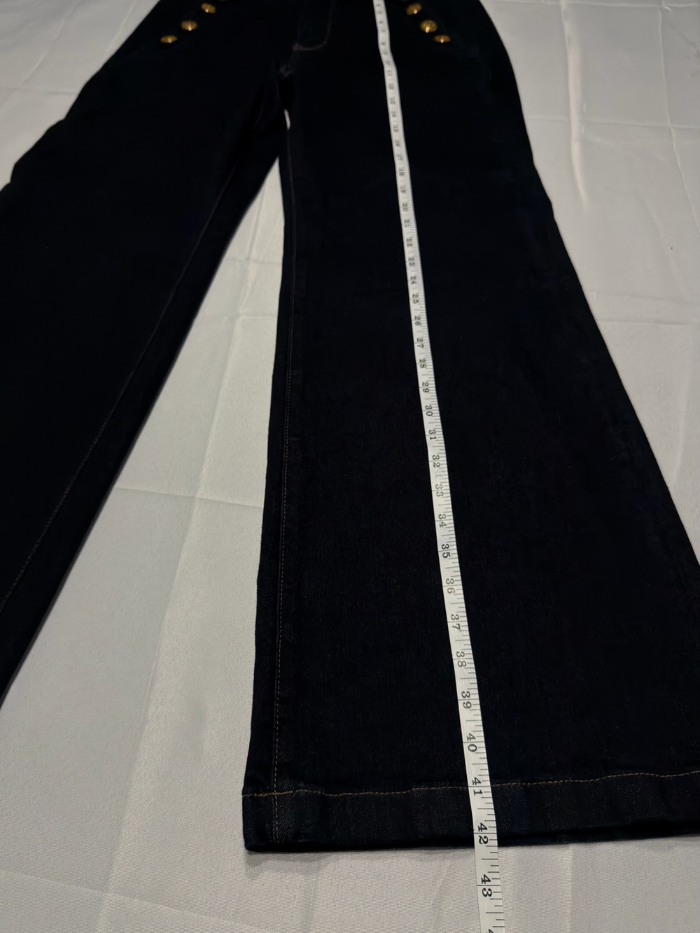 WHBM High Rise Mariner Sailor Wide Leg Jeans Size 8 Dark Wash Gold Button - Picture 9 of 11
